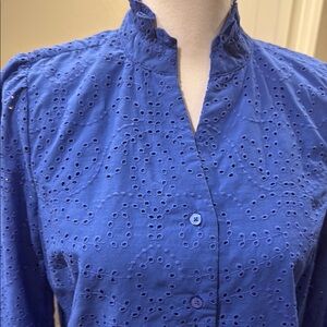 Ann Taylor Blue Long Sleeve Eyelet Blouse